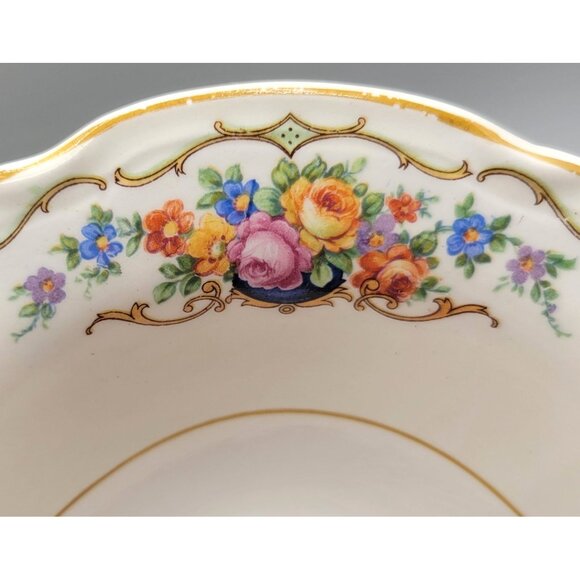 Canonsburg Pottery Co Oval Vegetable Serving Bowl Floral Rim Scrolls 1940's - Picture 6 of 9